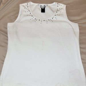 Vincente White Tank Top with Black Studs